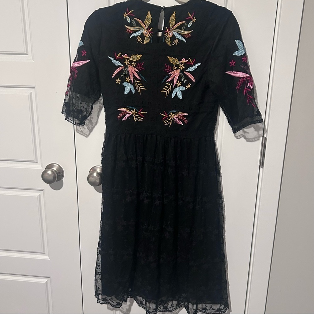 ROOLEE Black Dress with Multicolor Lace/Embroidery Size S - Picture 5 of 6